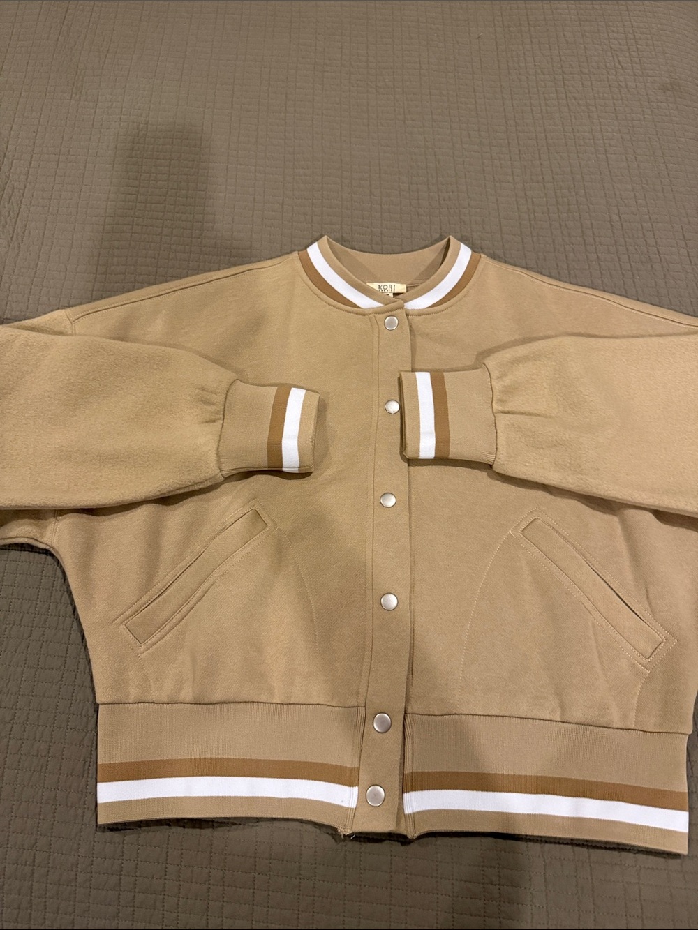 Kori Beige and White Varsity Jacket